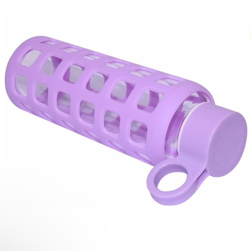Lasting Charm Glass Water Bottle Reusable
BPA-Free Silicone Sleeve 12oz Lavender